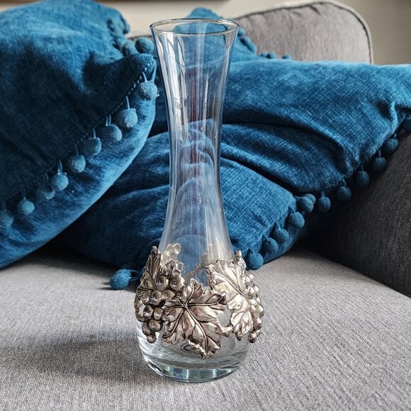 Set of Arthur Court Vineyard Grapes Silver Metal Footed Dish and Vase Wine Gift - Picture 2 of 14